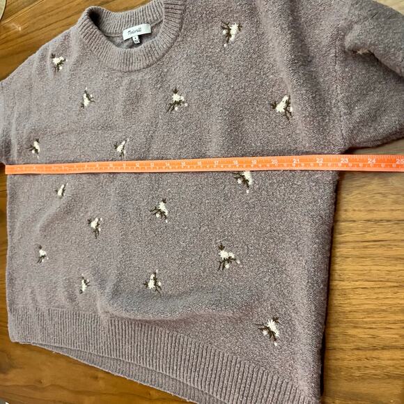 Madewell Sweater Medium Floral Purple Lavender Embroidered Cross Stitch Flowers - Picture 7 of 13